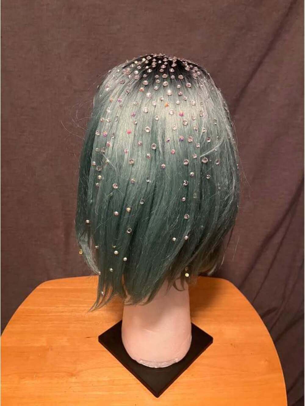 Teal Rhinestone Bob Wig - Picture 2 of 4